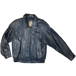 VINTAGE Members Only Jacket Mens Large Black Leather Full Zip Bomber Grunge 80s